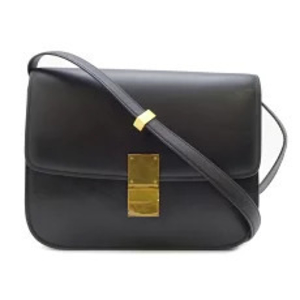 Celine Classic Box Bag distinctive goldtone metal clasp Black